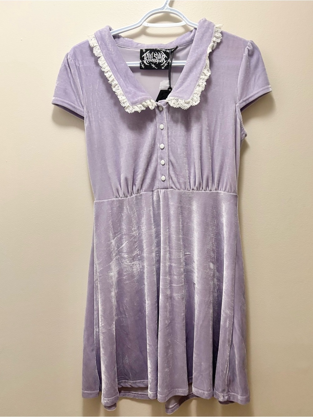Killstar velvet babydoll dress pastel goth lavender lace button vintage doll alt